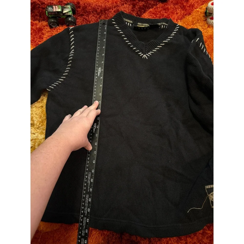 Harley‎ Davidson Women V Neck Sweater XL Black Pullover Knit Biker Streetwear